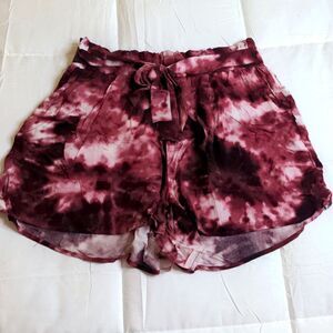 Newlook 1X 3X Maroon Tye Dye Paper Bag Style Shorts, NEW
